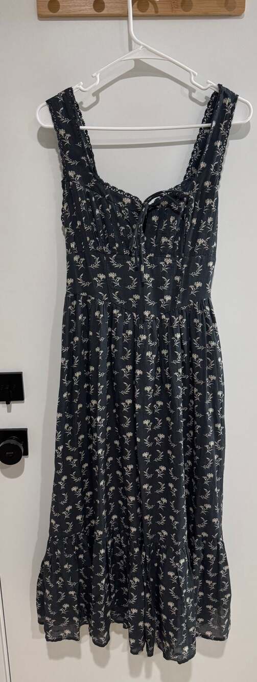 American Eagle AE Corset Floral Midi Dress Black Lace Trim Size S New with Tags